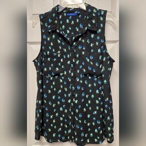 Clothes~Apt. 9 Sleeveless Button Up Top, Blouse, Shirt. Black, Multi. Sz Large